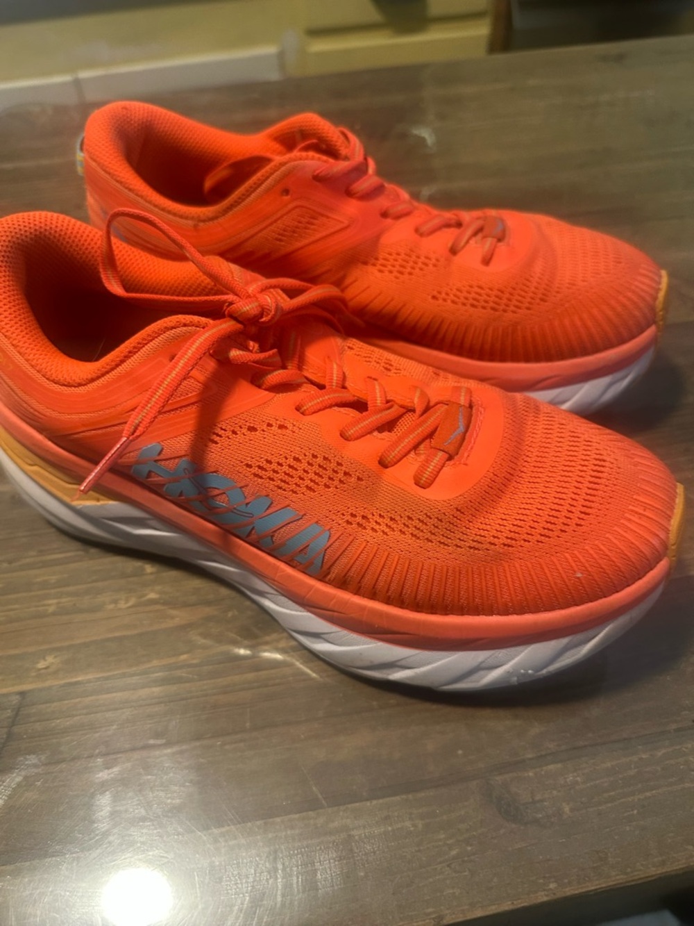HOKA One BONDI 7 Running Shoes Sz 8 Orange Camellia Coastal Shade Women